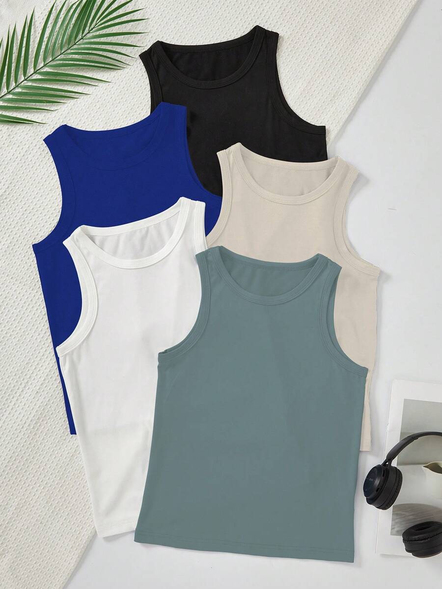 SHEIN 5pcs/Set Tween Boy Comfortable Casual Sleeveless Basic Tank Top Undershirt