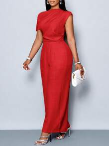 SOLERSUN Bộ jumpsuit nữ cỡ lớn thời trang, màu trơn, dáng rộng, thanh lịch, phù hợp cho đi làm và du lịch hàng ngày, dễ phối đồ. Thiết kế xếp ly trễ vai, cổ áo bất đối xứng, tay ngắn và ống quần rộng. Kín đáo, hoàn hảo cho các bữa tiệc, những dịp lãng mạn, Ngày Valentine, Ngày Thánh Patrick, Lễ Phục Sinh. - Đỏ - Xem 4