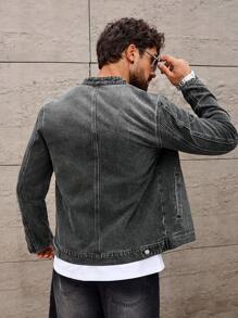 Manfinity Homme Men's Casual Denim Jacket, Suitable For Summer - Dark Grey - View 2