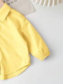 SHEIN LMoss Kids Babygirl 百搭玫瑰黄领长袖衬衫，秋冬 - 黃色 - 查看 3
