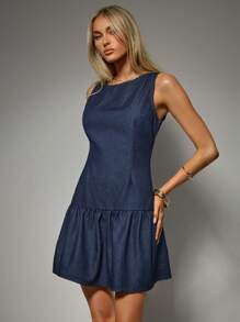 Avantive Vestido vaquero azul oscuro mini con espalda abierta y sin mangas, para mujer, para usar en verano, fiesta de graduación, boda, cóctel, discoteca, primavera, fiesta, concierto country, crucero, aeropuerto, iglesia, té, hippie, 2000s, streetwear, casual de oficina, elegante, cumpleaños, salida, club, festival, rave, trabajo, clásico, vacaciones, playa