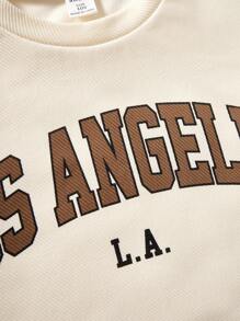 SHEIN Explorewe 2 件套青少年男童字母印花圆领短袖 T 恤和短裤休闲套装