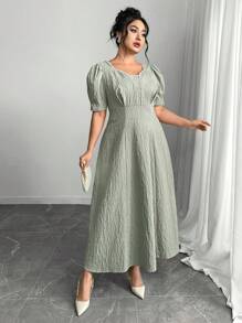 Modelyn PPlus Size Earl Decor Elegant Women's Dress - Green - View 1