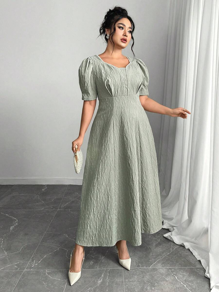 Modelyn PPlus Size Earl Decor Elegant Women's Dress - Green - View 1