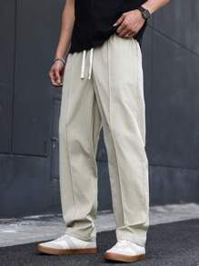 Manfinity Hypemode 男士纯色时尚夏季长裤 - 卡其色 - 查看 4