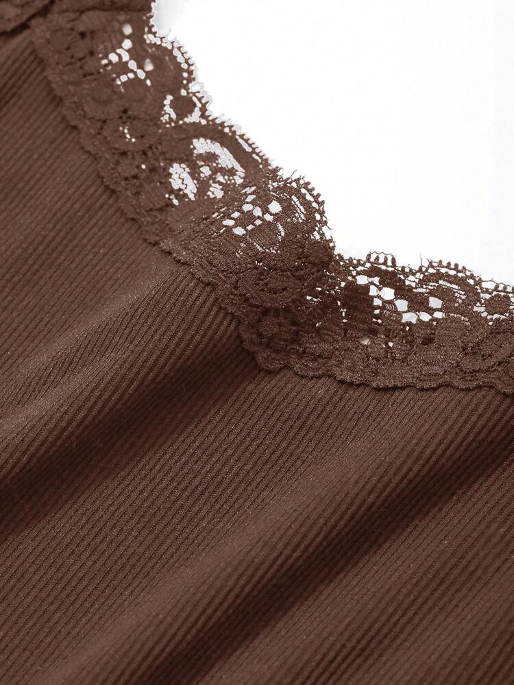 Women's Lace Patchwork Wide Strap Simple Casual Top, Everyday Wear