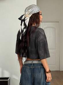 Coolane 女式春夏垃圾摇滚基本款街头扎染针织水钻图案短款大码 T 恤