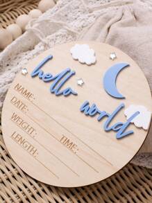 SHEIN Newborn Baby Milestone Wooden Plaque Decor, "Hello World" Infant Birth Announcement Sign - Multicolor - View 2