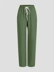 TaskEZ Uniform Set: V-Neck Short Sleeve Tailored Blouse And Drawstring Straight Leg Casual Pants, Scrub Sets - Mint Green - View 3