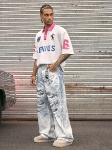 AXEPEAK Streetstyle Hosen mit weitem Bein für Herren, digital Muster - Blau - Übersicht 6