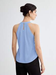 BizChic Elegant Light Blue Summer Tank Top,Halter Neck Keyhole Solid Color Office Blouse,Versatile For Commuting,Daily, 90s Retro,Party,Wedding Guest - Blue - View 2