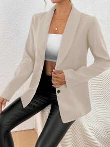 EMERY ROSE 女式黑色长袖修身性感西装外套，冬季 - 杏色 - 查看 6