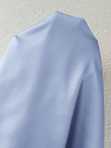 SHEIN Privé 女士香槟色纯色无袖办公室正装衬衫，带褶领，简约优雅的日常工作风格 - 藍色 - 查看 6