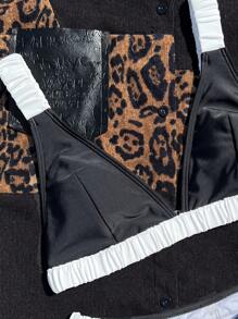 Swim Mod 女式拼色吊带泳衣上衣和褶饰比基尼下装两件套沙滩装，适合春假、节日、波西米亚风的夏季服装 - 黑與白 - 查看 4