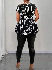 Maweii Áo kiểu nữ cỡ lớn không tay, vai lệch, vạt lệch, eo buộc dây, dáng ôm vừa vặn, thích hợp cho đi làm, mặc hàng ngày và đi nghỉ mát. - Đen và trắng - Xem 2