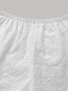 Sweetra Women Summer Holiday Lace Embroidery Side-Tie Shorts - White - View 6