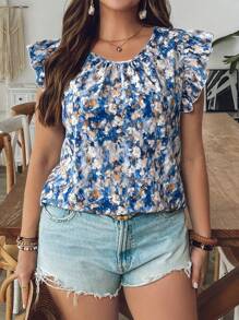 SHEIN VCAY Plus Size Short Sleeve Round Neck Fashionable Summer Shirt - Multicolor - View 3