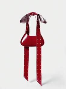 SHECARRY Bolsa De Ombro Com Decoração De Laço, Pu, Cor Sólida Com Rebite