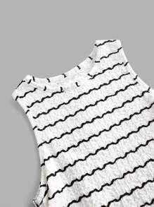 Easowa 女式休闲杏色纹理针织紧身连衣裙 - 黑與白 - 查看 4