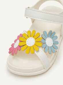 Cozy Pixies 1 par de sandalias planas de verano suaves y versátiles con flores 3D para niñas pequeñas, estilo princesa y casual a juego