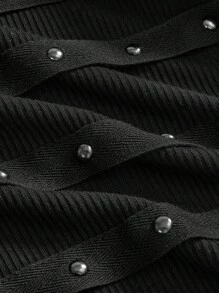 ROMWE Grunge Punk 女士韩流风格无袖性感黑色迷你连衣裙，饰有铆钉、水钻和吊带设计，适合夏季海滩、毕业典礼、复活节、演唱会、纳什维尔度假、音乐节等场合。