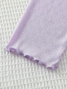 Infant & Baby Girl2Pcs Set - Knit Jacquard Top With Ruffle Sleeve And Matching Wavy Hem Pants, Comfortable Loungewear, Spring/Summer - Violet Purple - View 8