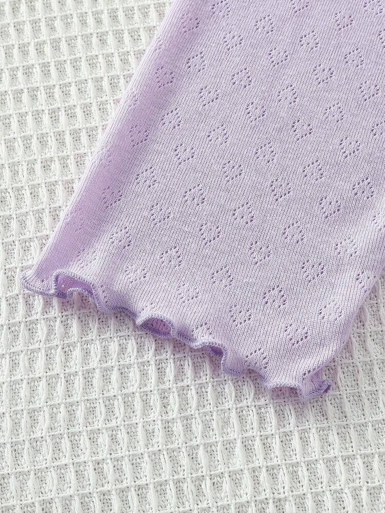 婴儿和女婴 2 件套 - 针织提花上衣，荷叶边袖子和配套的波浪下摆裤子，舒适家居服，春夏季 - 紫羅蘭色 - 查看 8