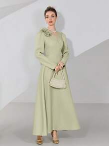 Modelyn Vestido de mujer elegante de unicolor con decoración floral 3D