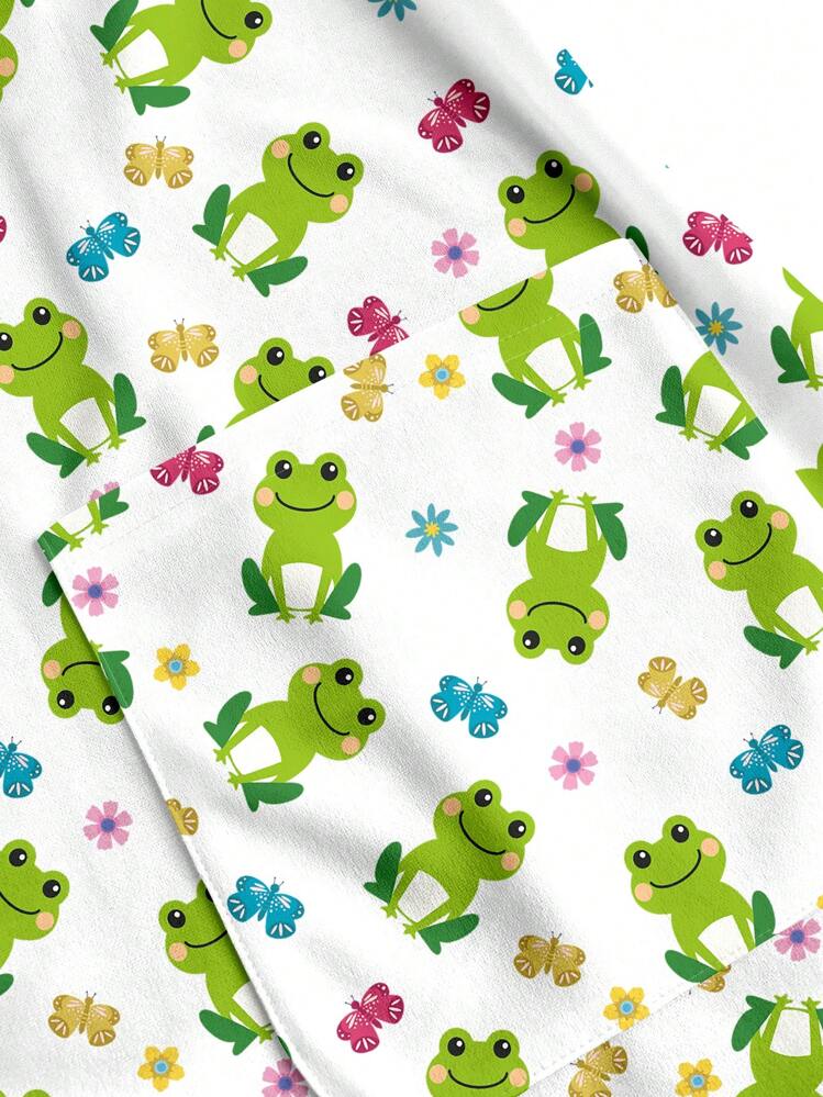 PopScrub Short Sleeve V-Neck Casual & Simple Frog Cartoon Scrub Uniform Top For Summer - Multicolor - View 5