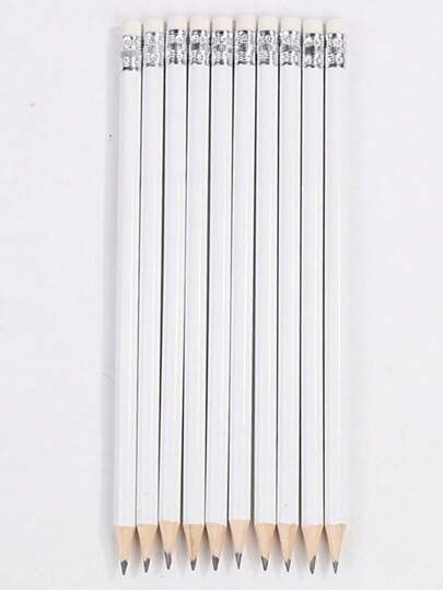 20pcs Simple White Round Bar Pencils With Eraser, Suitable For Study, Office, And Problem Solving Back To School