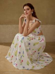 MOTF PREMIUM 花卉印花荷叶边连衣裙 - 白色 - 查看 6