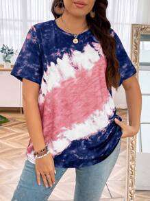 SHEIN LUNE Plus Tie Dye Tee Graphic Tees Women Tops - Multicolor - View 5