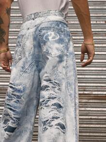 AXEPEAK Streetstyle Hosen mit weitem Bein für Herren, digital Muster - Blau - Übersicht 5
