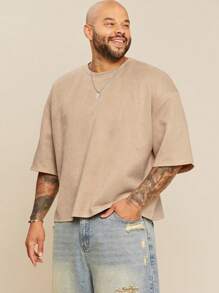 EASEVO Plus Size Men's Loose Embroidered Round Neck Short Sleeve T-Shirt, Suitable For Summer, School, For Fall - Brown - View 5