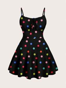 SHEIN EZwear Summer Sexy Black Knit Bodycon Mini Dress With Spaghetti Straps - Multicolor - View 2