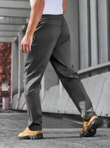 Manfinity Homme Men's Solid Color Drawstring Waist Casual Stylish Cargo Pants, Suitable For Spring And Summer - Grey - View 2