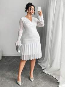Modelyn Elegant Semi-Sheer Layered Ruffle Dress - White - View 5