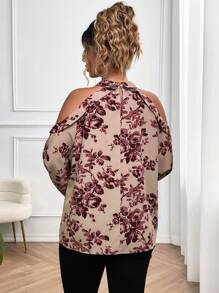 SHEIN Clasi Plus size kvinnor rosa tryck, minimalistisk, dagligt slitage skjorta med öppen krage - Multifärgad - Visa 2