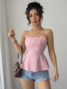 Elenzga Sommerurlaub Bohemian Style Taille Cinching Elegantes Damen Camisole - Pink - Übersicht 7