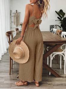 Breezaya 1 件女式 V 领无袖紫红色连体裤，夏季假期 - 棕色 - 查看 5