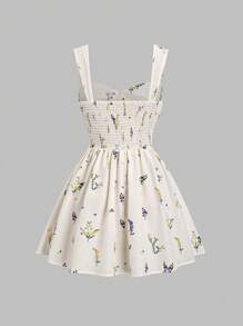 Sweetra 女士春夏新款通勤、度假、海滩宽肩带褶饰蝴蝶结 A 字迷你连衣裙 - 彩色 - 查看 2