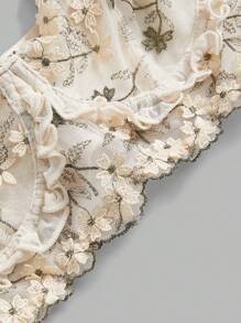 ROMWE Avant Summer Vacation Bohemian Style Embroidery Ruffled Sexy Underwire Bra & Panty Set For Women - Apricot - View 4