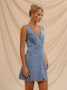 Avantive Casual Music Festival Loose Mini Denim Dress