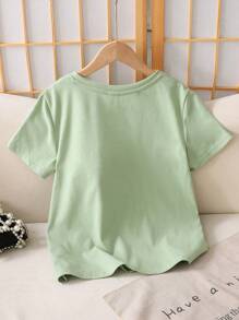 SHEIN Tween Girls Round Neck Short Sleeve T-Shirt With 3D Floral Decorative Collar