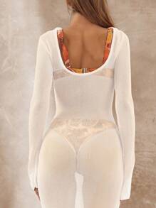 MUSERA 轻薄针织长袖连衣裙，优雅春假可爱性感90年代风情，适合海滩度假、音乐节、伊比沙岛、波西米亚风等各种场合，夏季、秋季、冬季、约会之夜、时尚春季、新娘、单身派对、告别单身派对、婚礼等场合。 - 白色 - 查看 3