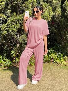 SHEIN EZwear Trang phục hai mảnh dành cho phụ nữ mặc hàng ngày - Hồng - Xem 6