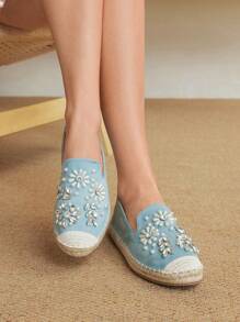 Styleloop Cuccoo Turquoise Beaded Diamonte Rope Sole Fisherman Flat Shoes For Women - Ice Water - View 6