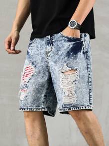 Manfinity Homme Men's Casual Washed Ripped Denim Shorts