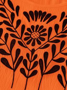 Linhara Blusa casual holgada con estampado de flores bordado en la parte delantera para mujer de talla grande, ideal para vacaciones - Naranja - Ver 3
