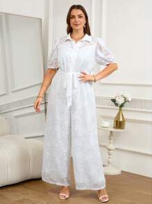 SHEIN Clasi Mono corto de manga abullonada blanco con cintura de mujer curvilínea talla grande, elegante para diario y ocasiones casuales, para invitada de boda, concierto de country, atuendos blancos para mujer, atuendos de cumpleaños para mujer, estilo "vieja riqueza" para mujer, atuendos de verano para mujer, atuendos de vacaciones para mujer, ropa de verano para mujer, salir, casual de negocios para mujer, atuendos de concierto para mujer, atuendos elegantes para mujer, casual de negocios, atuendos de concierto, monos para mujer